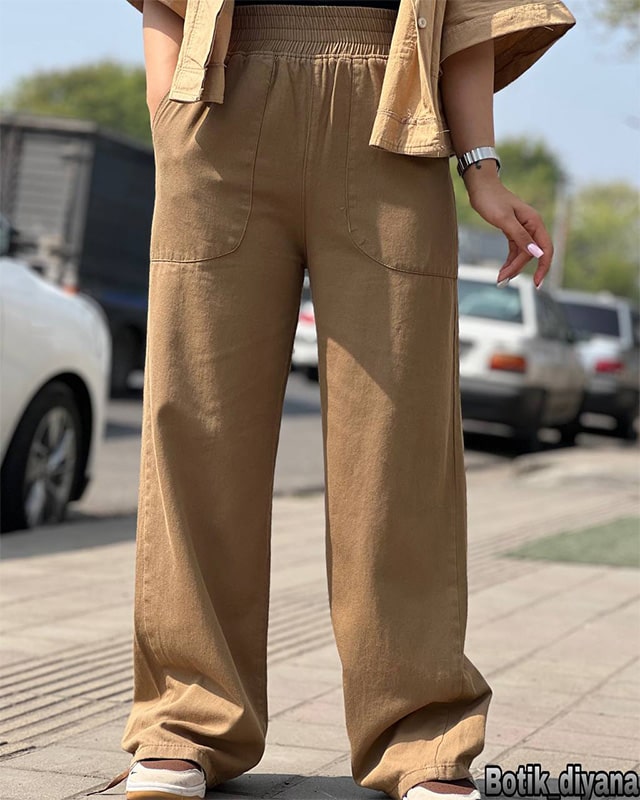 شلوار بگ کتان رنگی