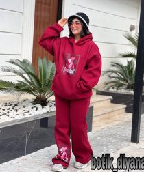 ست هودی شلوار مدل پلنگ صورتی