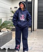 ست هودی شلوار مدل پلنگ صورتی