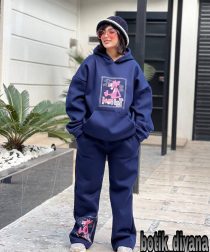 ست هودی شلوار مدل پلنگ صورتی