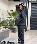 ست هودی شلوار مدل پلنگ صورتی