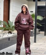 ست هودی شلوار مدل پلنگ صورتی