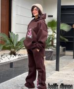 ست هودی شلوار مدل پلنگ صورتی