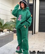 ست هودی شلوار مدل پلنگ صورتی