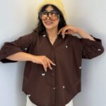 شومیز لینن گلدوزی مدل پاپیون